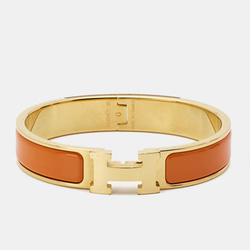 HERMES Clic H Orange Enamel Gold Plated Bracelet