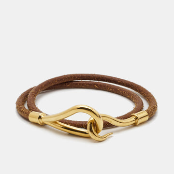 HERMES  Jumbo Hook Leather Gold Plated Bracelet