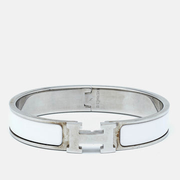 Hermes Clic H White Enamel Palladium Plated Narrow Bracelet