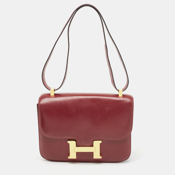 HERMES Rouge H Box Calf Leather Gold Finish Constance 24 Bag