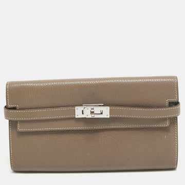 HERMES Taupe Chevre Leather Kelly Classic Wallet