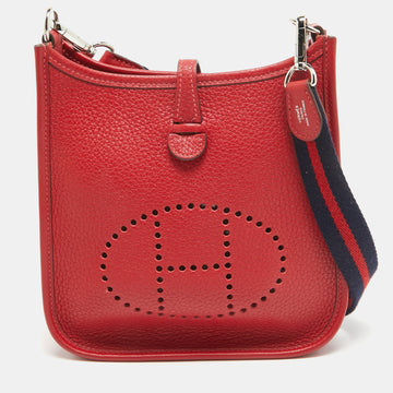 Hermes Rouge Casaque Taurillon Clemence Leather Evelyne Amazone TPM Bag