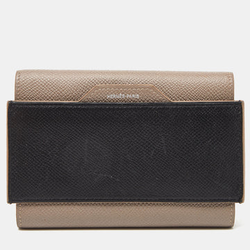 Hermes Etain/Black Epsom Leather Passant Compact Wallet
