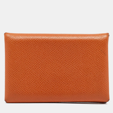 HERMES Orange Epsom Leather Calvi Card Holder