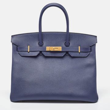 HERMES Blue Saphir Epsom Leather Gold Finish Birkin 35 Bag