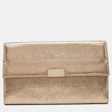 JIMMY CHOO Gold Leather Large Reese Clutch