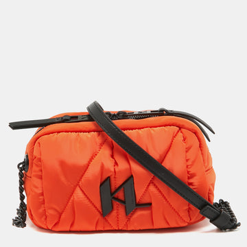 KARL LAGERFELD Orange/Black Quilted Nylon K/Studio Crossbody Bag
