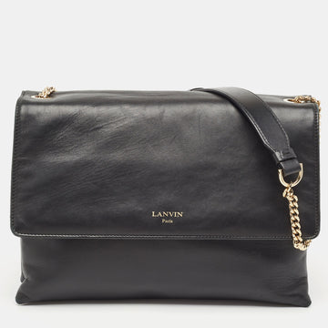 LANVIN Black Leather Flap Chain Shoulder Bag