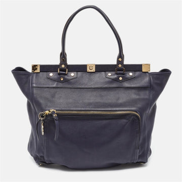 LANVIN Navy Blue Leather Magnetic Frame Tote