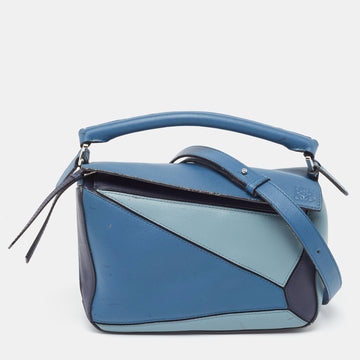 LOEWE Blue Leather Small Puzzle Shoulder Bag