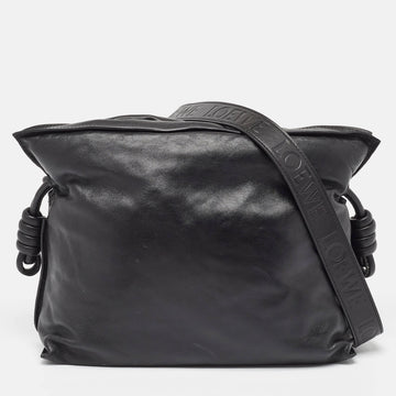 LOEWE Black Leather Medium Flamenco Clutch Bag