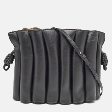 LOEWE Black Leather Ondas Flamenco Knot Shoulder Bag