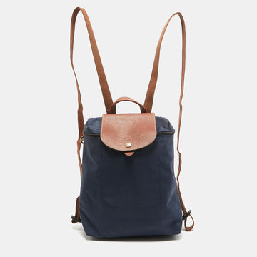 LONGCHAMP Brown/Navy Blue Nylon Le Pliage Backpack