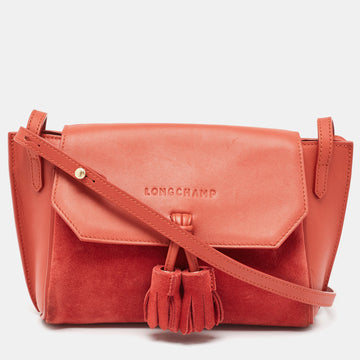 LONGCHAMP Brick Red Suede and Leather Penelope Crossbody Bag