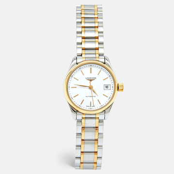 LONGINES White 18k Yellow Gold Stainless Steel Master Collection   L2.128.5.12.7 Women's Wristwatch 25.5 mm
