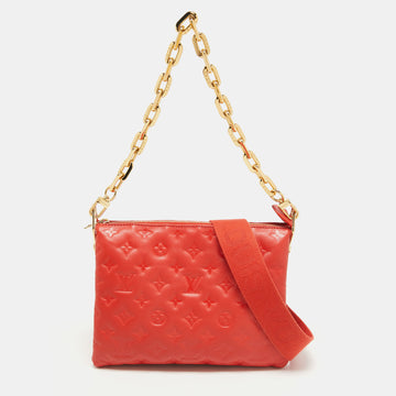 LOUIS VUITTON Red Monogram Embossed Leather Coussin PM Bag
