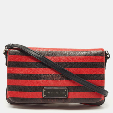 MARC BY MARC JACOBS Red/Black Stripe Leather Percy Flap Crossbody Bag