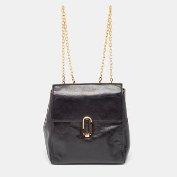 MARC JACOBS Black Glossy Leather Chain Strap Backpack