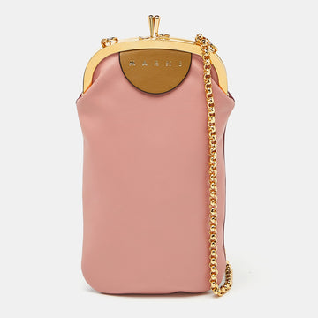 MARNI Pink/Red Leather Kisslock Phone Chain Pouch