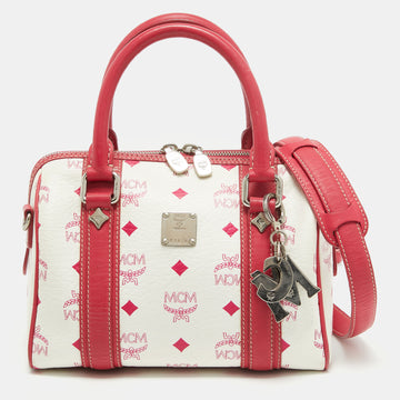 MCM Pink/White Visetos Coated Canvas and Leather Charm Boston Bag