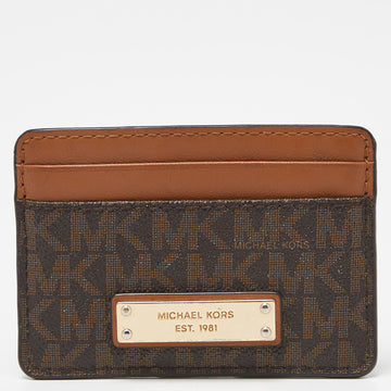 MICHAEL KORS Beige/Brown Signature Coated Canvas and Leather Card Case