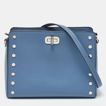 MICHAEL KORS Blue Leather Sylvia Studded Shoulder Bag