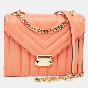 MICHAEL KORS Peach Quilted Leather Large Whitney Shoulder Bag