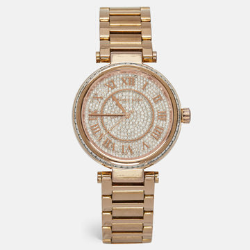 MICHAEL KORS Pave Rose Gold Plated Stainless Steel Skylar MK5868 Women's Wristwatch 40 mm