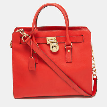 MICHAEL MICHAEL KORS Coral Red Leather Large Hamilton North South Tote