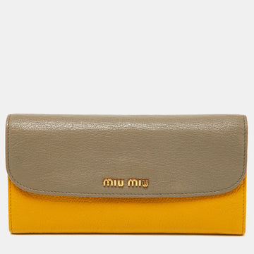 MIU MIU Grey/Yellow Madras Leather Flap Continental Wallet