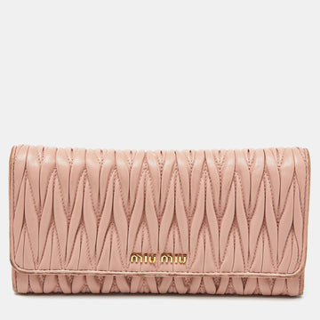 MIU MIU Light Pink Matelasse Leather Flap Contiental Wallet