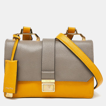 MIU MIU Mustard/Grey Madras Leather Bandoliera Crossbody Bag