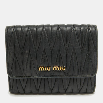 MIU MIU Black Matelasse Leather Flap Compact Wallet