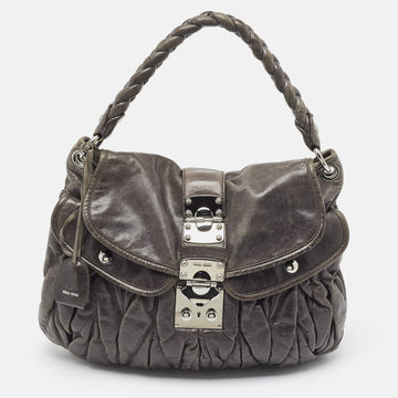 MIU MIU Grey Matelasse Leather Coffer Bag