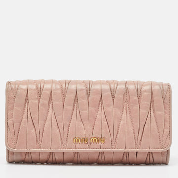 MIU MIU Light Pink Matelasse Leather Flap Continental Wallet