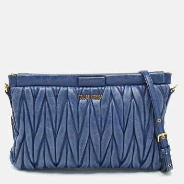 MIU MIU Blue Matelasse Leather Frame Clutch Bag