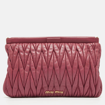 MIU MIU Dark Pink Matelasse Leather Frame Clutch