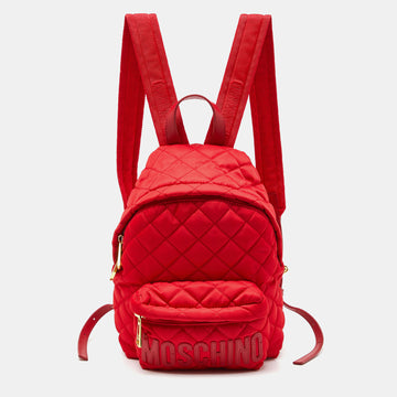 MOSCHINO Red Quilted Nylon Logo Backpack