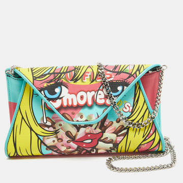 MOSCHINO Multicolor Coated Canvas and Leather Smores Chain Clutch