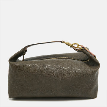 MULBERRY Brown Textured Leather Zip Oversized Clutch