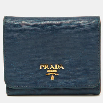 PRADA Blue Vittello Move Leather Trifold Wallet