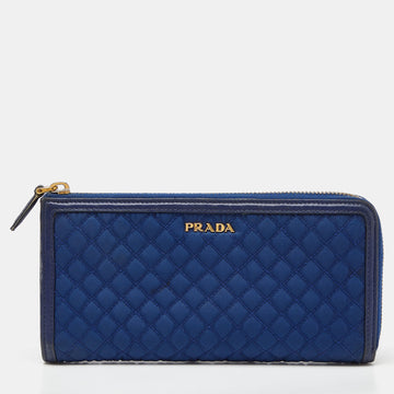 PRADA Navy Blue Quilted Nylon and Leather Logo Zip Around Wallet