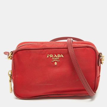 PRADA Red Nylon and Saffiano Leather Mini Crossbody Bag