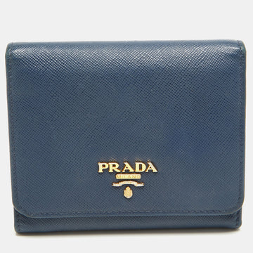 PRADA Blue Saffiano Leather Trifold Wallet
