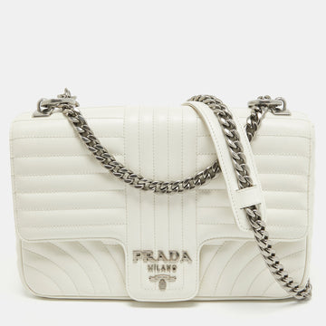 PRADA White Diagramme Leather Flap Crossbody Bag