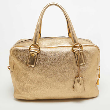 PRADA Gold Vitello Daino Leather Large Bauletto Bag