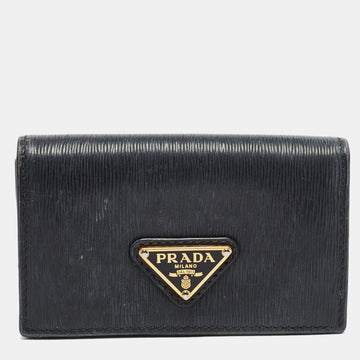 PRADA Black Move Leather Logo Flap Card Holder