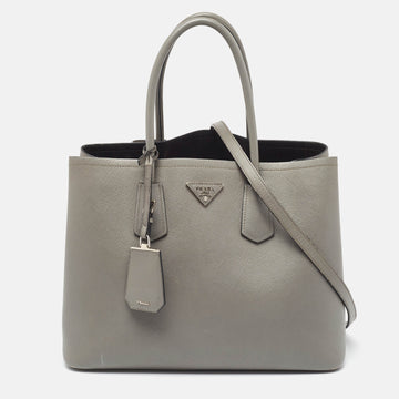 PRADA Grey Saffiano Cuir Leather Large Double Handle Tote