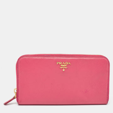 PRADA Pink Saffiano Metal Leather Zip Continental Wallet