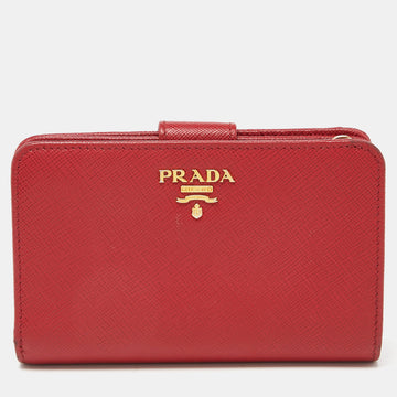 PRADA Red Saffiano Leather Flap French Wallet